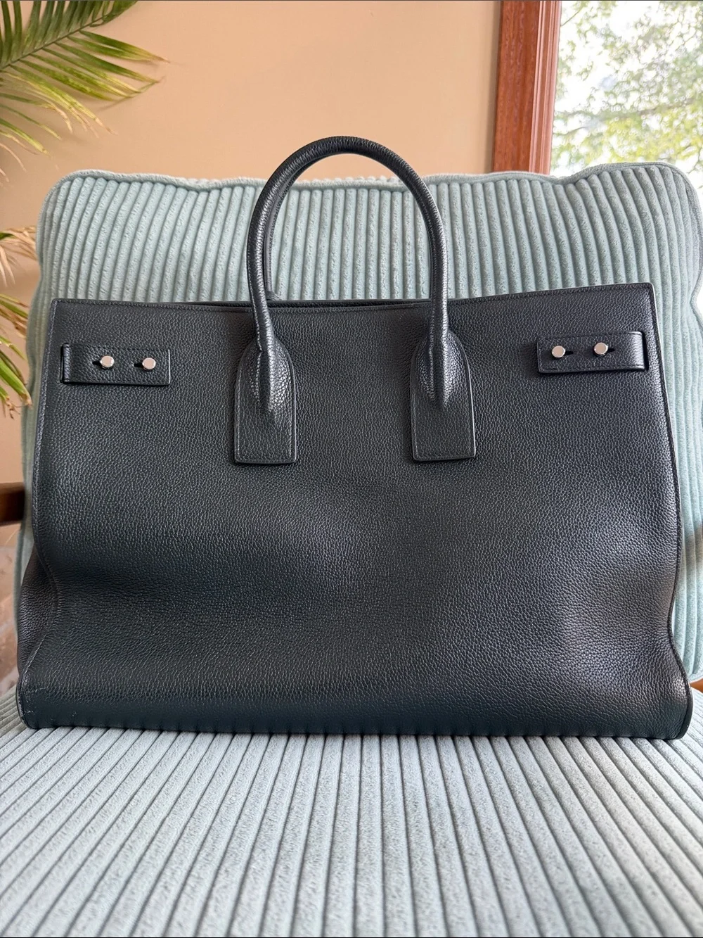 Saint Laurent YSL Sac De Jour Dark Green Souple Leather Tote Bag